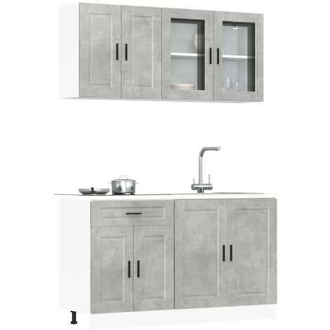 Ensemble de 4 meubles de cuisine-Armoire de rangement "Porto" en bois d'ingénierie gris béton