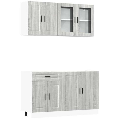 Ensemble de 4 meubles de cuisine  Meuble de cuisine "Porto" en bois d'ingénierie Sonoma gris