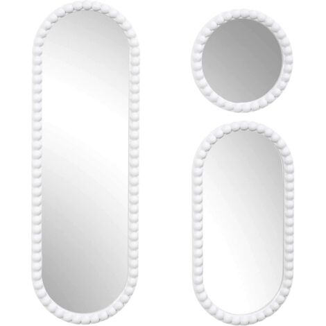 The Home Deco Factory – Lot de 3 miroirs ronds et ovales – Dimensions 75x24,8cm, 49x24,8cm, diamètre 24,8cm – Cadre blanc élégant – À suspendre