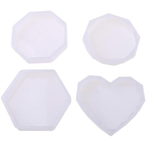 Ensemble de 4 moules à sous-verres en résine époxy, forme cœur et losange, effet miroir, pour décorations faites main. Moule en silicone.