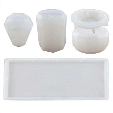 Ensemble de 4 moules en résine pour accessoires de salle de bain : moules en silicone pour le moulage de résine, porte-brosse à dents, gobelet, diffuseur, moule pour bouteille, plateau, moule pour pot