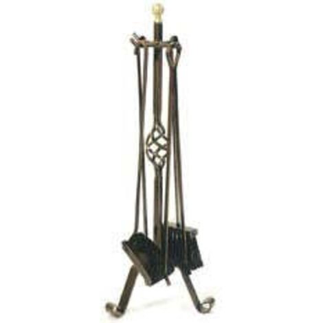 Ensemble de 4 outils de cheminée avec décoration de pomme de pin et trépied - cm.35x70h.