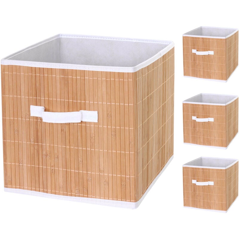 4x boîte de rangement pliable HWC-C21, bambou - nature