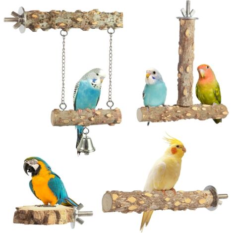 Ensemble de 4 perchoirs en bois naturel pour petits oiseaux (perruches, calopsittes et autres) – à mâcher, à grimper et à griffer