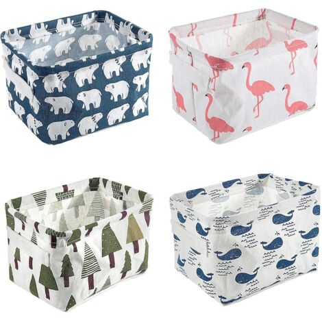 Ensemble de 4 petits paniers de rangement pliables en tissu - Cubes de rangement pour étagères, bureaux et maquillage