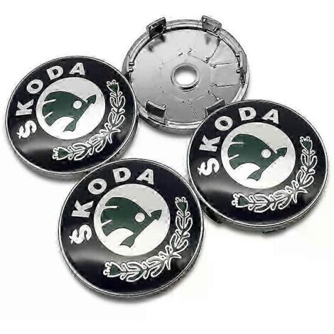 Ensemble de 4 pièces comprenant des enjoliveurs de roue de 60 mm, des cache-jantes, des autocollants de logo et des accessoires, adaptés aux Skoda Rapid, Octavia, Fabia, Superb, Kodiaq et Kamiq (vert)