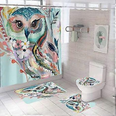 Ensemble de 4 pièces comprenant un rideau de douche à motifs animaux, un tapis antidérapant, un couvercle de toilette et un tapis de bain. Rideau de douche vintage imperméable avec 12 crochets.