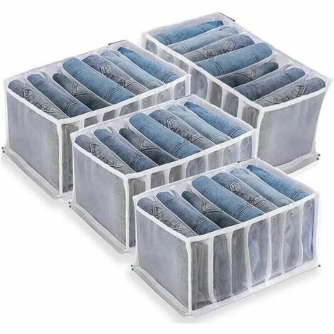 Ensemble de 4 pièces de boîte de rangement pour jeans, boîte de rangement pour armoire, boîte de rangement pour jeans, tiroir à vêtements en maille