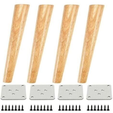Ensemble de 4 pieds de meuble en bois inclinés, pieds de table avec plaques de fixation et vis – 30 cm