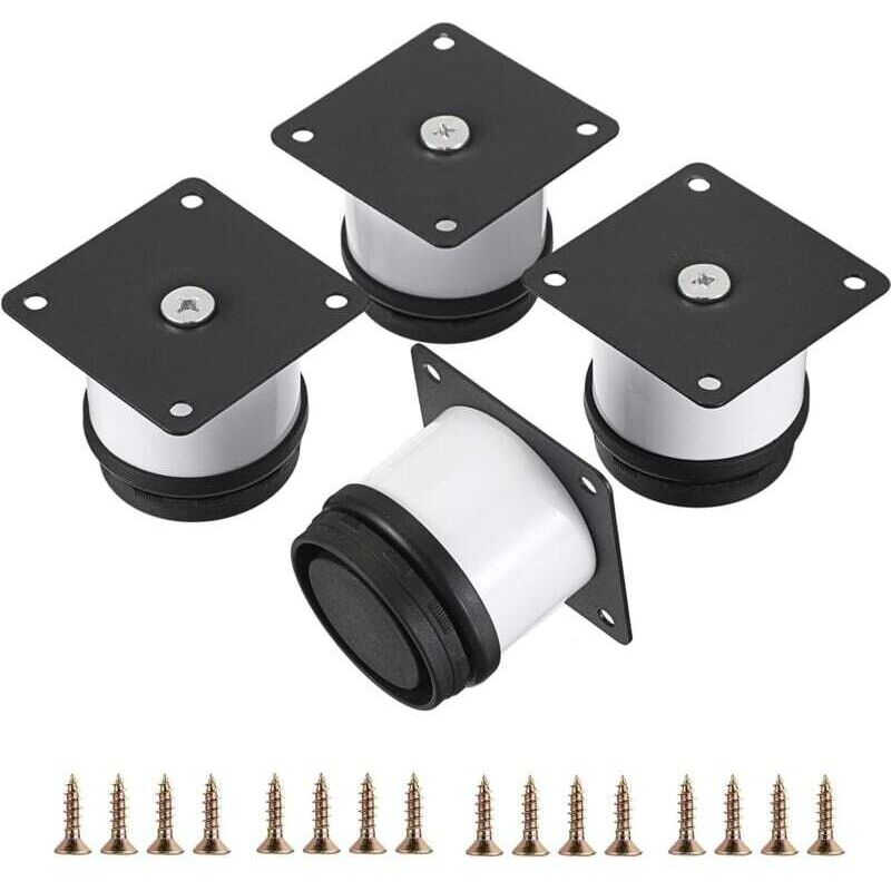 Lot de 4 Pieds de Meuble Acier Inoxydable 5,1 cm Réglables Blanc Ronds pour Bureau Canapé Armoire