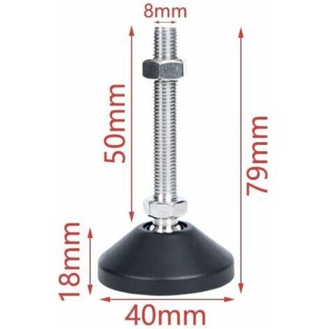 Ensemble de 4 pieds de meubles réglables, vis de réglage M8x50, adaptés aux meubles, tables, chaises, etc., réglables en hauteur. Pieds universels réglables en silicone.