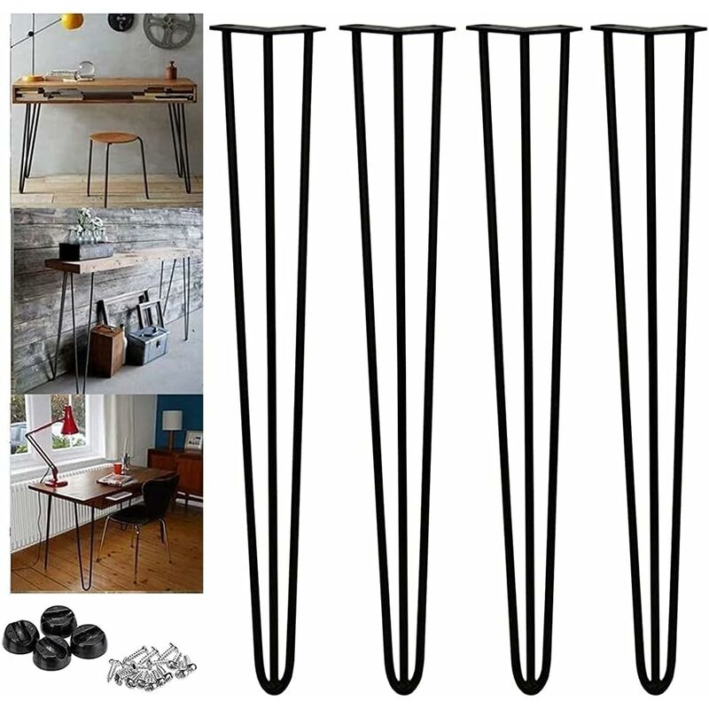 Ensemble de 4 pieds de table en épingle à cheveux en métal 28 pouces / 71cm de hauteur 3 pieds meubles pieds bricolage table basse, bureau, table de