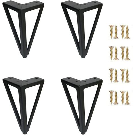 Ensemble de 4 pieds triangulaires en métal noir pour meuble TV et meuble canapé à monter soi-même
