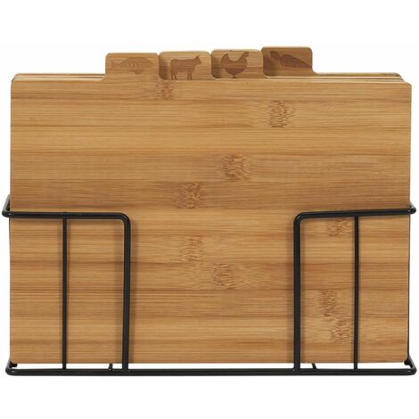The Home Deco Factory – Lot de 4 planches à découper en bambou – Dimensions 29x24 cm – Index pour hygiène optimale – Support métal inclus