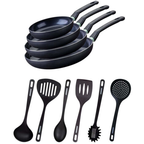 Ensemble de 4 poêles de 20 24 28 et 30 cm et 6 ustensiles Fackelmann Brandao