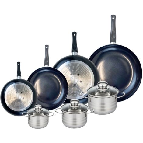 Ensemble de 4 Poêles de cuisson 20, 24, 28 et 32 cm et 3 faitouts 12, 14 et 16 cm Elo Prima Brillant