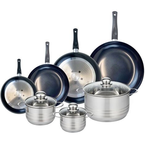 Ensemble de 4 Poêles de cuisson 20, 24, 28 et 32 cm et 3 faitouts 14, 16 et 24 cm Elo Prima Brillant