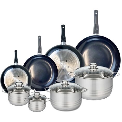 Ensemble de 4 Poêles de cuisson 20, 24, 28 et 32 cm et 4 faitouts 12, 14, 20 et 24 cm Elo Prima Brillant