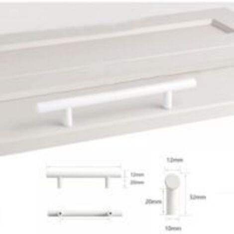 Ensemble de 4 poignées de meubles blanches, entraxe de 96 mm, Ø 12 mm, poignées de porte de cuisine en forme de T pour tiroirs de placard