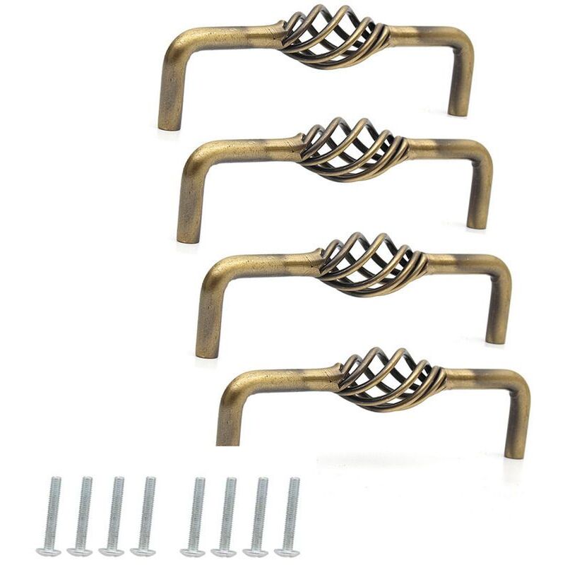 Ensemble de 4 poignées de tiroir antiques en Inconel pour portes de commode - Bronze/128 mm