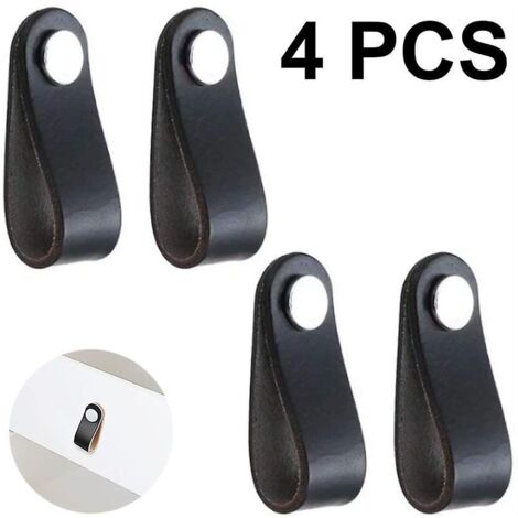 Ensemble de 4 poignées de tiroir en cuir - Poignées modernes pour meubles et placards avec vis, pour la maison ou le bureau