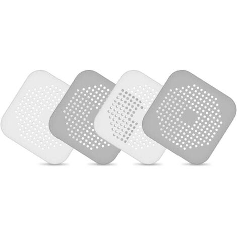 Ensemble de 4 protections de drain, crépine d'évier avec ventouse et couvercle de drain de baignoire (blanc/gris)