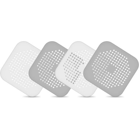 Ensemble de 4 protections de drain, crépine d'évier avec ventouse et couvercle de drain de baignoire (blanc/gris)