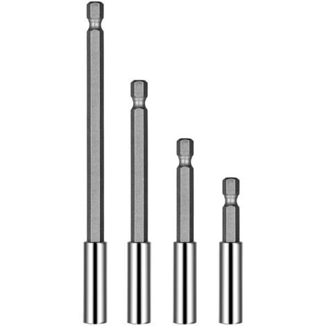 Ensemble de 4 rallonges pour perceuse avec tige hexagonale magnétique - Pour vis et écrous - Support extensible pour visseuse et perceuse sans fil