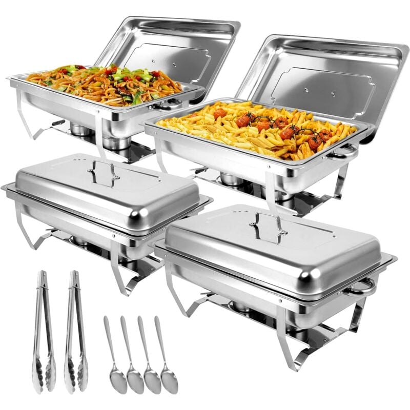 Chauffe-Plats en Acier Inoxydable, 9L Chafing Dish, Buffets Chauffants avec Pinces et Cuillères pour Fêtes, Mariage, Banquets, Restauration (4