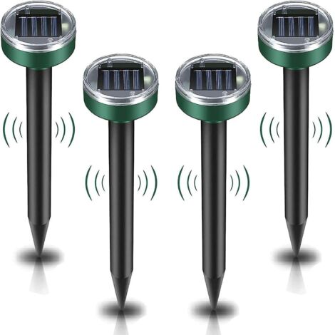 Ensemble de 4 répulsifs solaires à ultrasons pour taupes - Étanche IP65 - Contrôle et répulsion des taupes de jardin