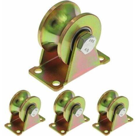 Ensemble de 4 roues en acier galvanisé pour portail coulissant – Capacité de charge 300 kg – Rainure en U – Compatibles tubes ronds 19 mm