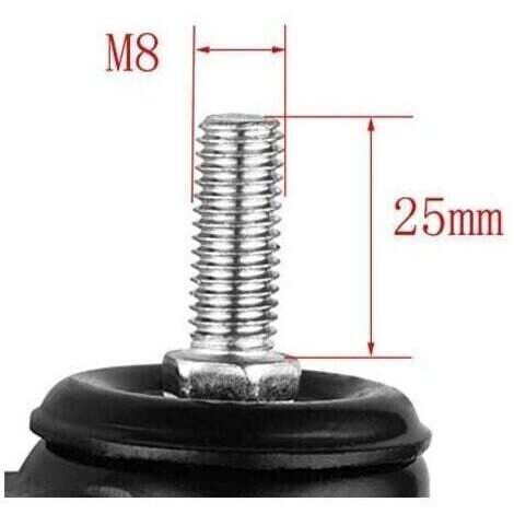 Ensemble de 4 roulettes pivotantes pour chariot supportant une charge de 240 kg, M8x25mm, remplacement de la poudre pour meubles PU (roulettes sans freins).