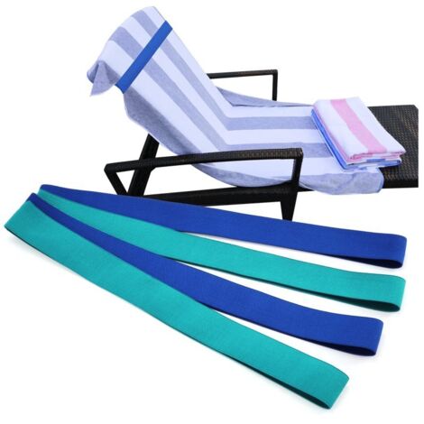 Ensemble de 4 sangles élastiques en silicone pour serviettes de bain (bleu foncé/bleu lac), adaptées aux chaises de plage, de piscine et de croisière.