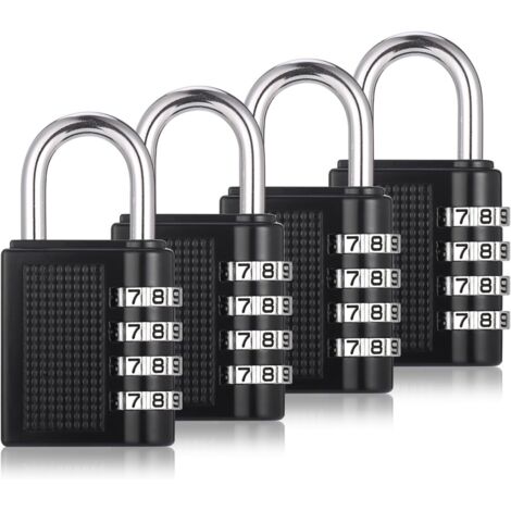 Ensemble de 4 serrures à combinaison, convenant aux serrures à combinaison pour valises, portes extérieures et casiers (noir)