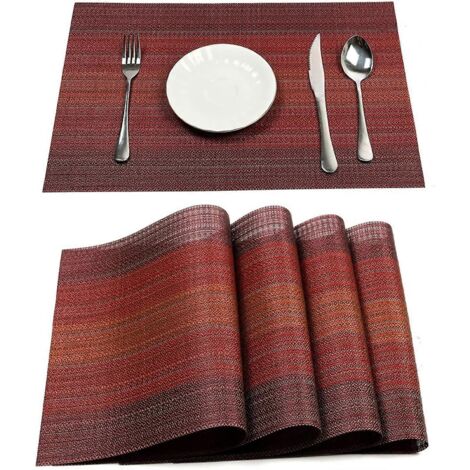 Ensemble de 4 sets de table rouges, nappes tissées, 30x45 cm, antidérapants, isolants thermiques, style occidental.