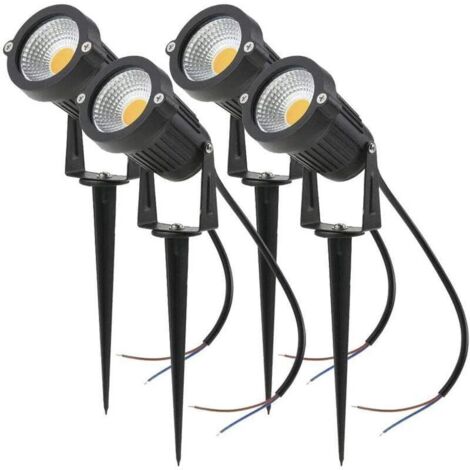 Ensemble de 4 spots LED COB 5W 220V orientables pour jardin avec piquet, éclairage extérieur pour jardin et terrasse (blanc chaud)