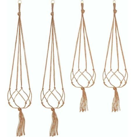 Ensemble de 4 Suspensions Macramé pour Plantes, Intérieur/Extérieur, 2 Longueurs (105 cm/90 cm), Décoration Jardin