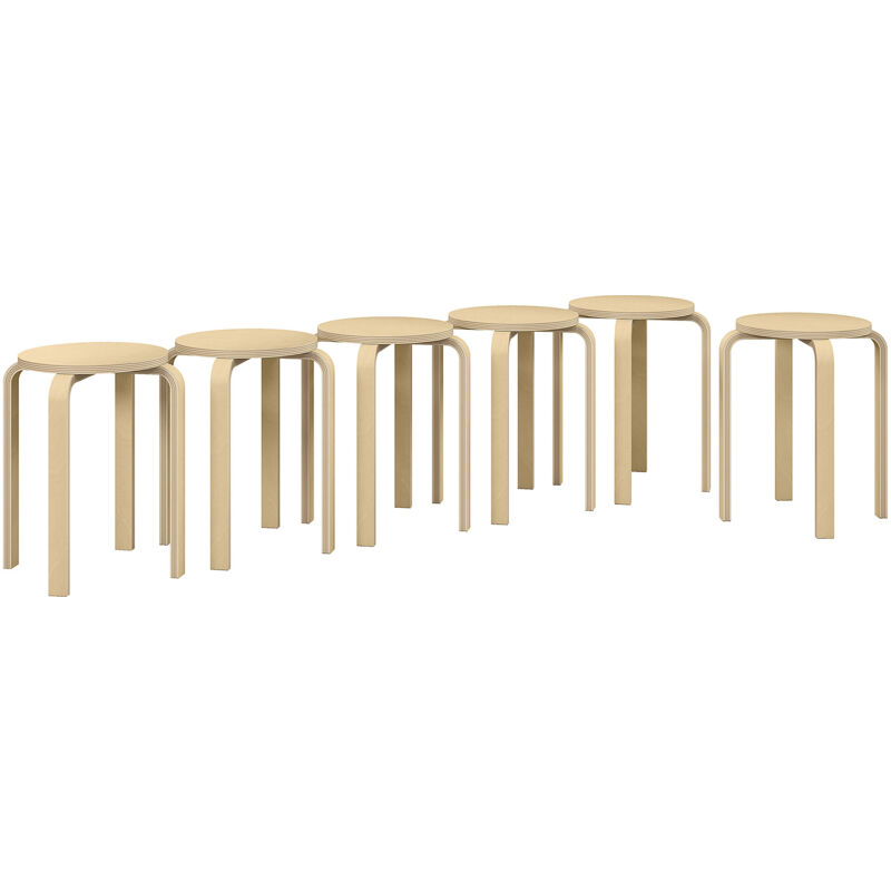 Ensemble de 6 tabourets ronds empilables style nordique - Ø 40 x 45H cm - effet bois naturel