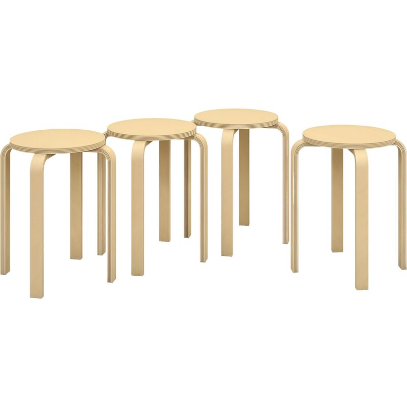 Homcom - Ensemble de 4 tabourets ronds empilables style nordique - ø 40 x 45H cm - effet bois naturel