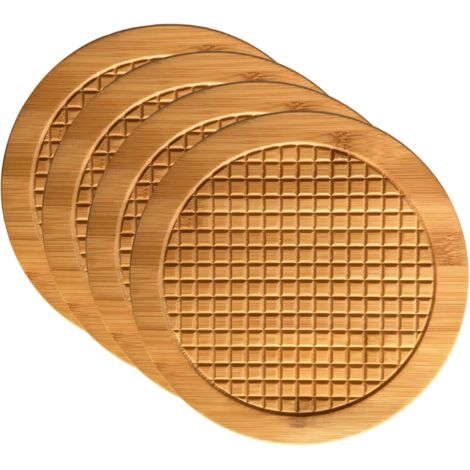 Ensemble de 4 tapis de sol ronds antidérapants en bois résistant à la chaleur