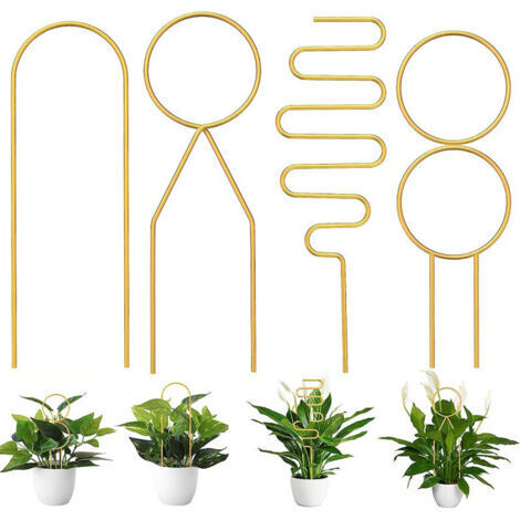 Ensemble de 4 tuteurs pour plantes grimpantes d'intérieur, supports métalliques adaptés aux plantes en pot, aux vignes et aux fleurs.