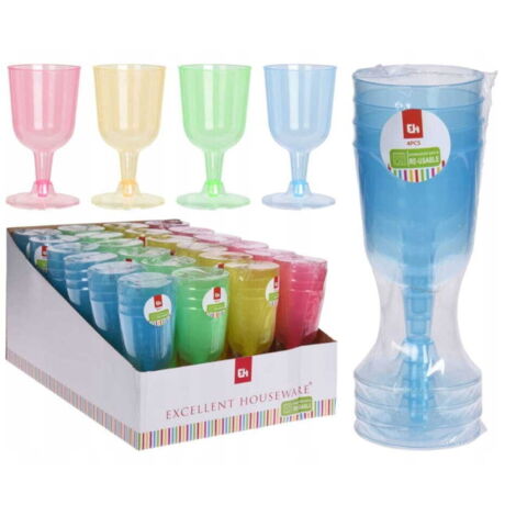 Ensemble de 4 verres à vin en plastique colorés