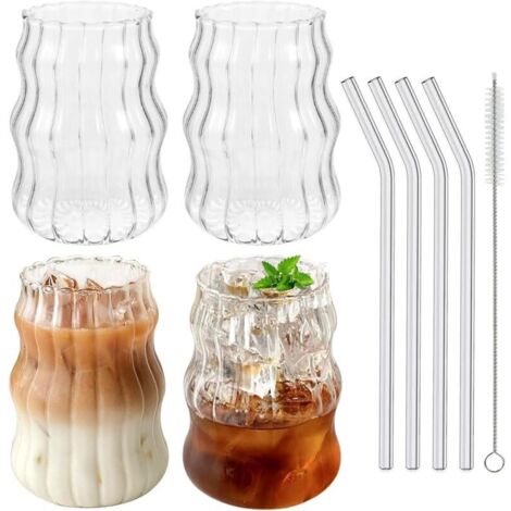 Ensemble De 4 Verres Avec Paille, Verres À Café De 530 Ml, Verres À Latte Macchiato, Verres Bombés En Verre Borosilicate Pour Expresso, Cappuccino, Mojito, Matcha, Milkshake, Verres À Boire