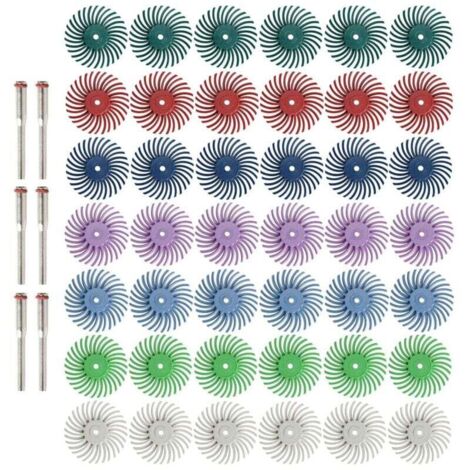 Ensemble de 42 meules abrasives radiales à poils de 1 pouce avec tiges de 3 mm, adaptées aux outils rotatifs, meules abrasives de précision, adaptées au polissage des bijoux, du bois et du métal, grai