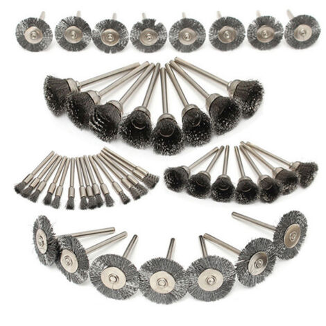 Ensemble de 45 brosses métalliques en acier inoxydable, tige de 3,2 mm (1/8"), diamètres 10/15/25 mm, pour le polissage et le meulage.