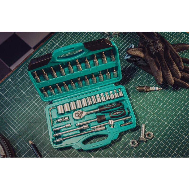 Ensemble de 46 pièces, 1 / 4 bouche carrée 6.3 outils de kit de réparation de voiture, clé à douille matériel combiné