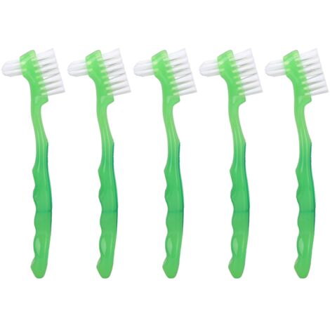 Ensemble de 5 Brosses à Dentier Professionnelles, Double Face et Portables pour Voyage - Nettoyage des Fausses Dents pour Personnes Âgées, Vert