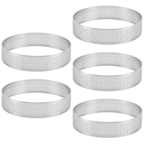 Ensemble de 5 cercles à pâtisserie ronds en acier inoxydable avec trous, adaptés à la cuisson de fruits, quiches, gâteaux, mousses et autres pâtisseries - 9 cm