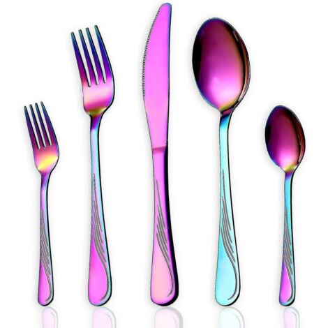 Ensemble de 5 couverts irisés, couverts colorés en acier inoxydable