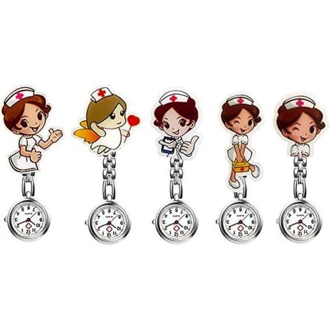 Ensemble de 5 montres-broches à quartz en silicone style infirmière, inspirées des dessins animés et des mangas, pour femmes et filles.